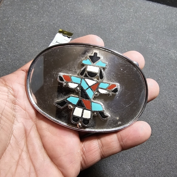 Raintree Silver Tone Oval Shaped Native American Zuni Knifewing Belt Buckle see - Picture 1 of 9